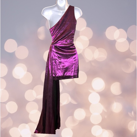 Love And Lemonade Purple One Shoulder Mini Dress W/Train NWT Medium Prom - Picture 11 of 16